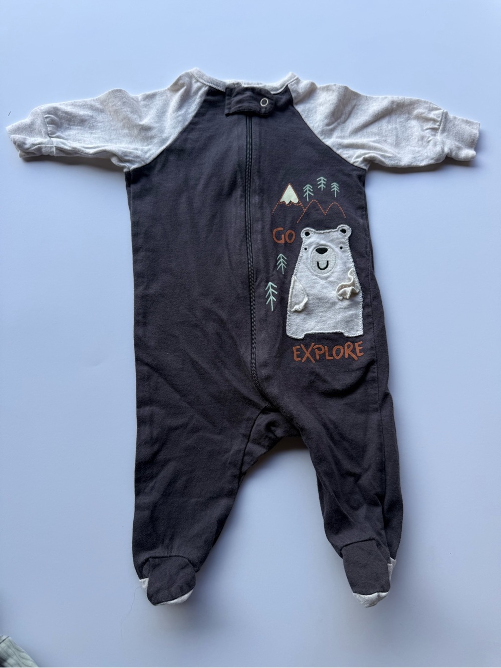 Gerber Charcoal and Cream Bear 'Go Explore' Footed One-Piece